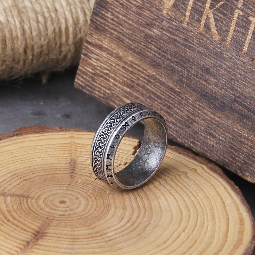 Wikinger Rune Edelstahl Keltischer Ring Nie Verblassend Glatt Modeschmuck mit Holzbox Nordisches Amulett Geschenk