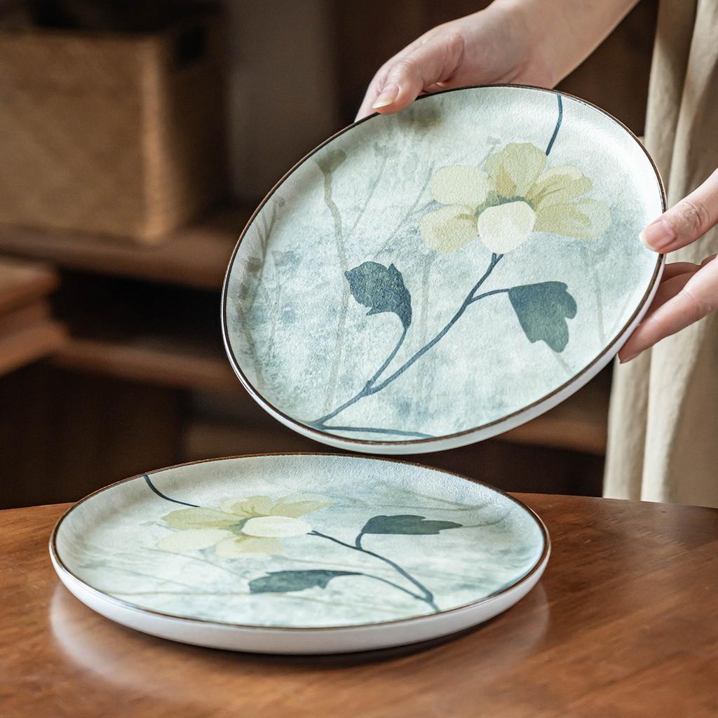 Plate Household High-End Ink Painting Dinner Plate High-Value Vegetable Plate Tableware Plate Round Plate Western Food Plate