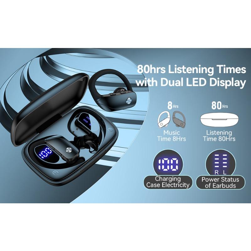 1PACK Wireless earbud-style Bluetooth headphones with LED display, featuring stereo sound effect Suitable for running exercises or fitness activities.