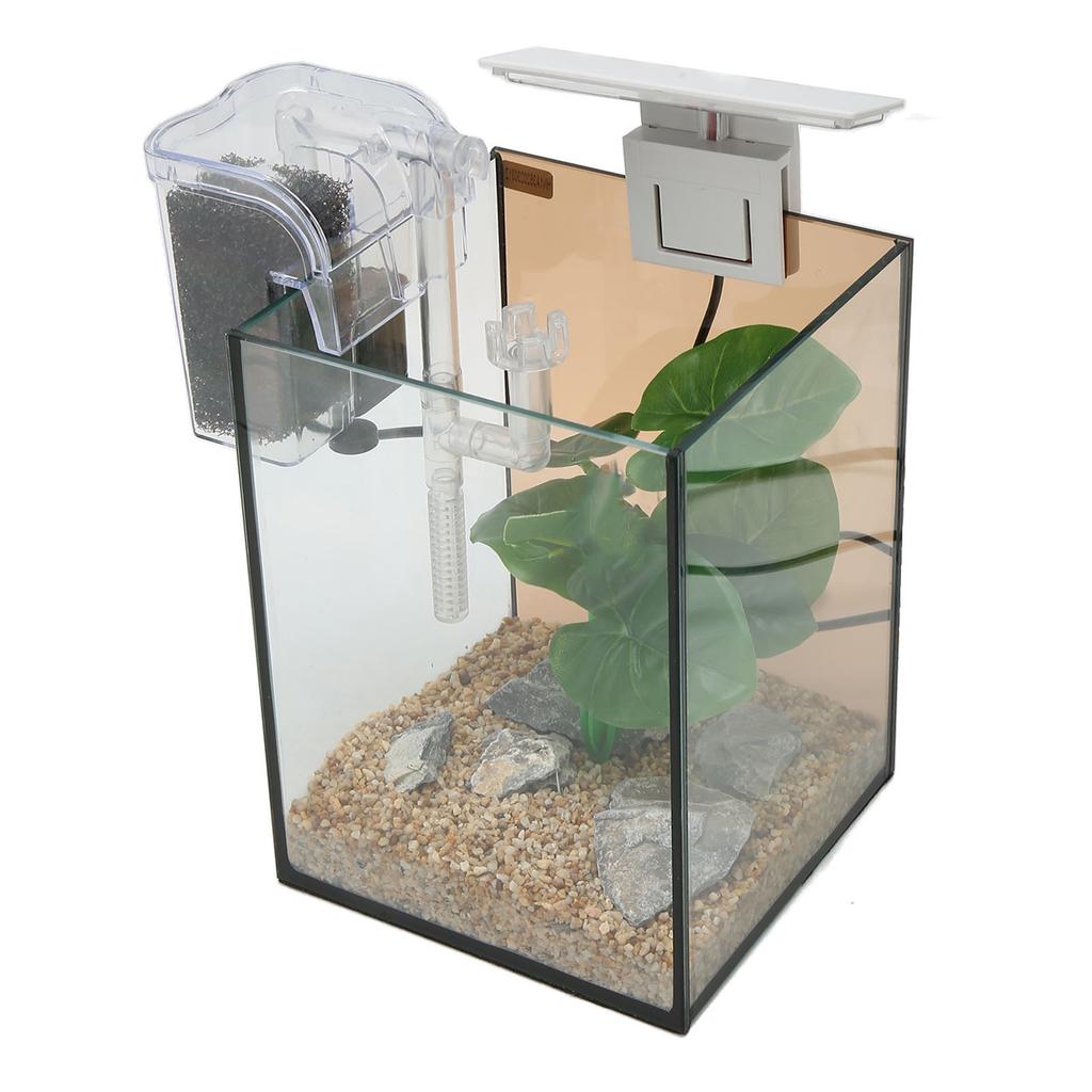 Glass Aquarium Kit LED Clip Light Safe Silent Black Cotton Filtration Free Water Change Small Fish