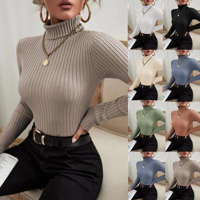 Fashion Women Long Sleeve Ribbed Turtleneck Sweater Slim Casual Pullover Top Autumn Winter Knitted Jumpers