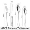 4/5pcs Luxury Plated Flatware Set Stainless Steel Cutlery Set Elegant 18-10 Steel Heavy Weight Flatware Tableware Mirror Cutlery