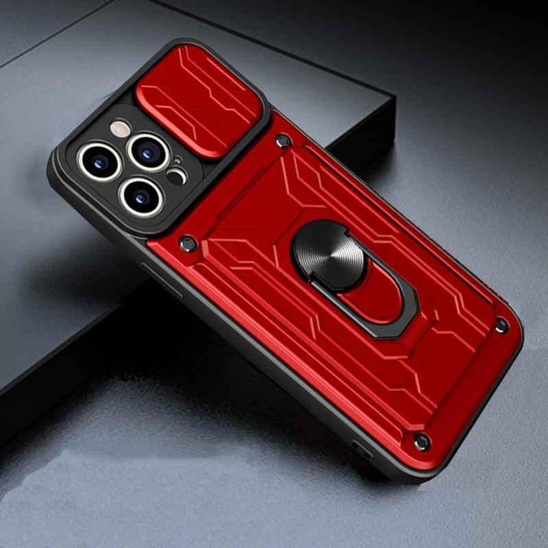 Multifunction Card Holder Slide Camera Case For iPhone 13 12 11 Pro Max X XR XS Max 6 8 7 Plus 13pro 12pro Shockproof Bumper Armor Ring Stand Cover