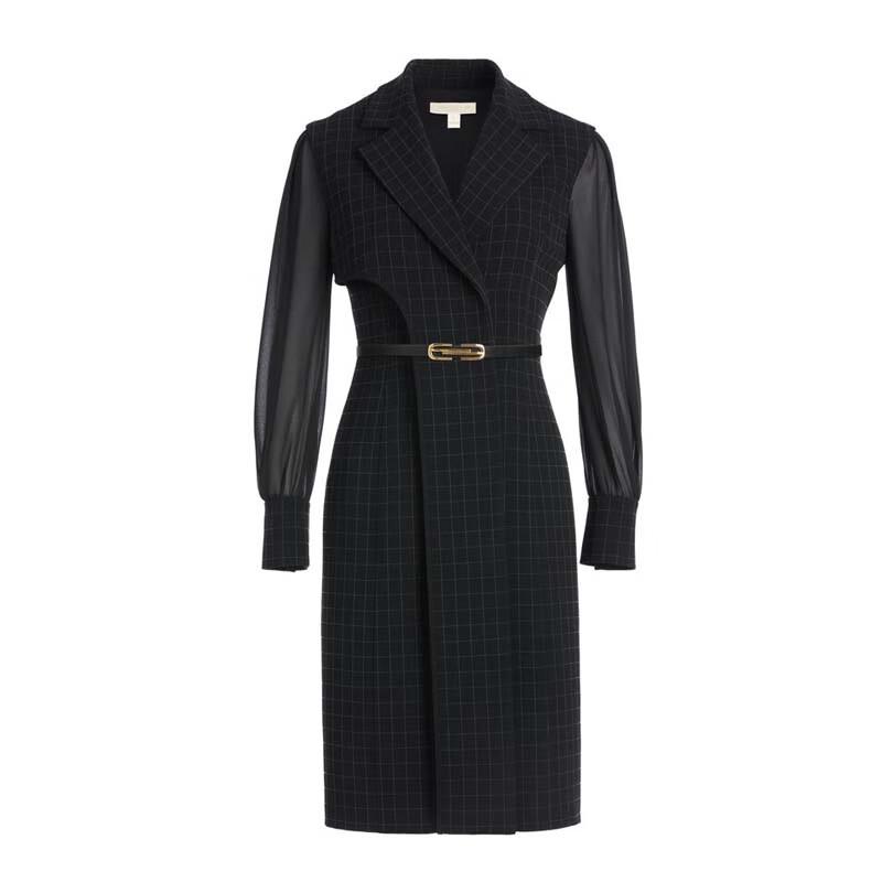 ELLASSAY Women's Black Plaid Shirt Dress