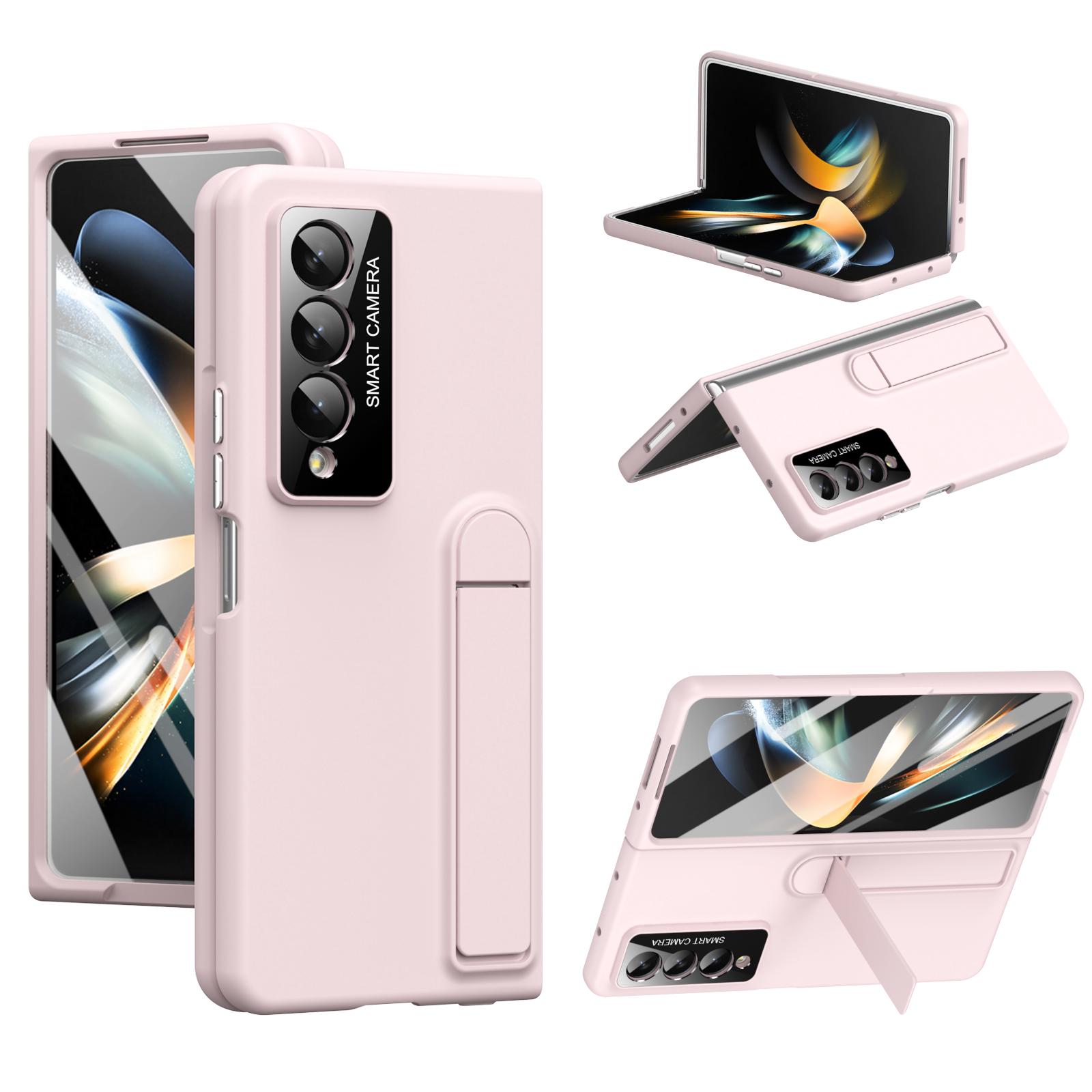 

For Samsung Galaxy Z Fold4 5G Case Foldable Kickstand Skin-Touch PC Phone Cover Built In Screen Protector Pink