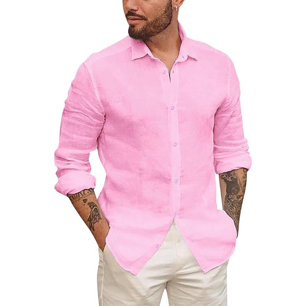 Mens Button Up Shirts for Men Long Sleeve Cotton Linen Hawaiian Beach Shirt Casual Summer Lightweight Tops