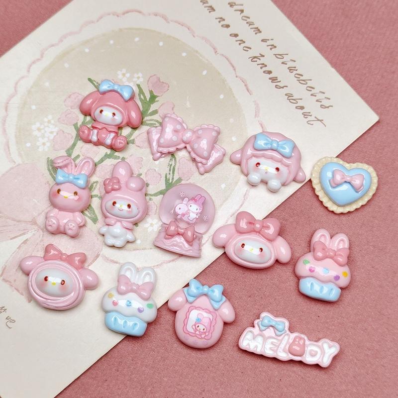 10Pcs Cartoon Cute Cartoon Rabbit, Crystal Ball, Bow, Peach Heart, Cake Scrapbook Craft Diy Miniature Ornament Accessories A7