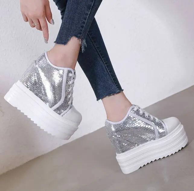 Мода 2025 новая обувь для женщин с увеличением роста 14 см толстая подошва танкетка повседневная обувь супер высокие туфли 38 3880₽