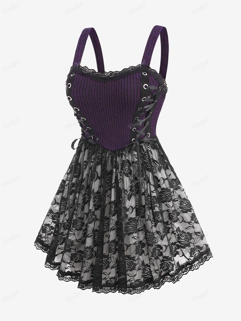 Rosegal Plus Size Lace-up Textured Floral Sheer Lace Babydoll