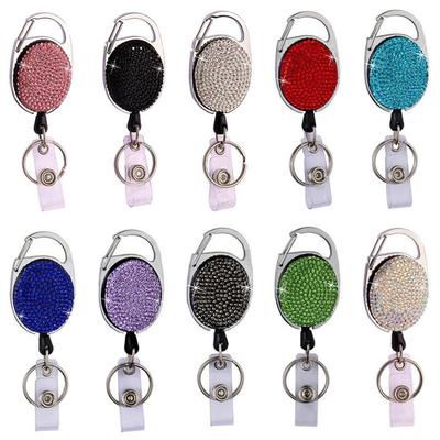 Farbe Kristall Strass Ausweisrolle Namensschild Arbeitskarte Einziehbarer Ausweishalter Bling Diamant ID-Kartenhalter Tasche Schlüsselanhänger