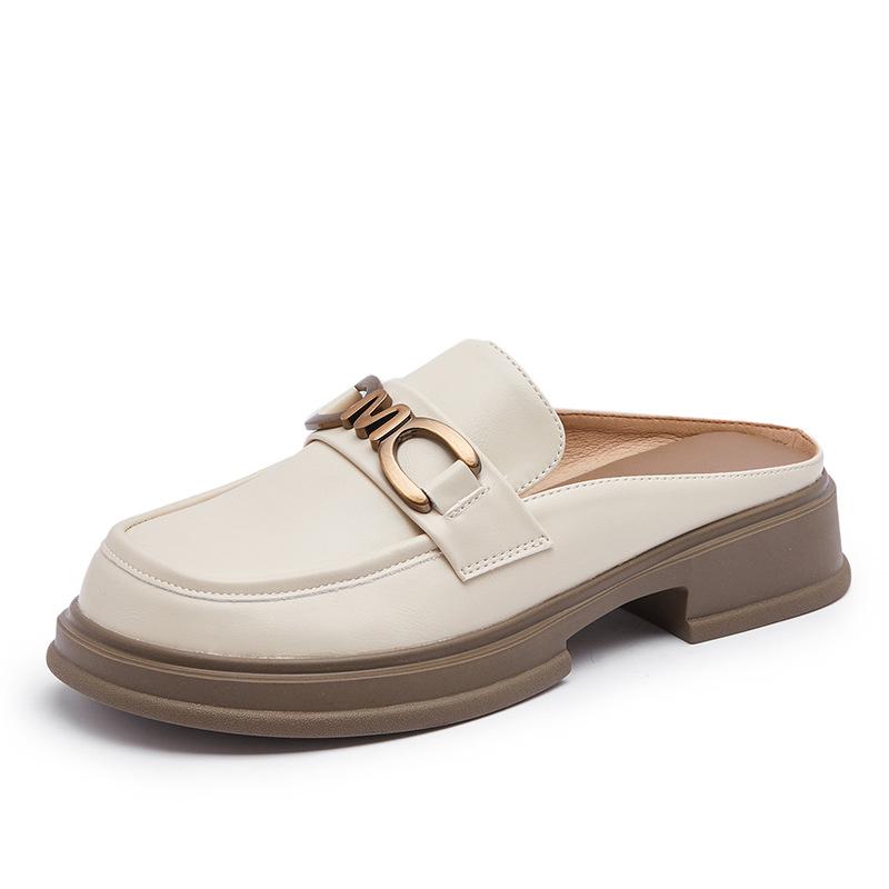 

Кожаная сумка голова полушлепанцы женские 2025 лето новые интернет-знаменитость универсальные конская пряжка ленивые на одном ходу плоские туфли 40