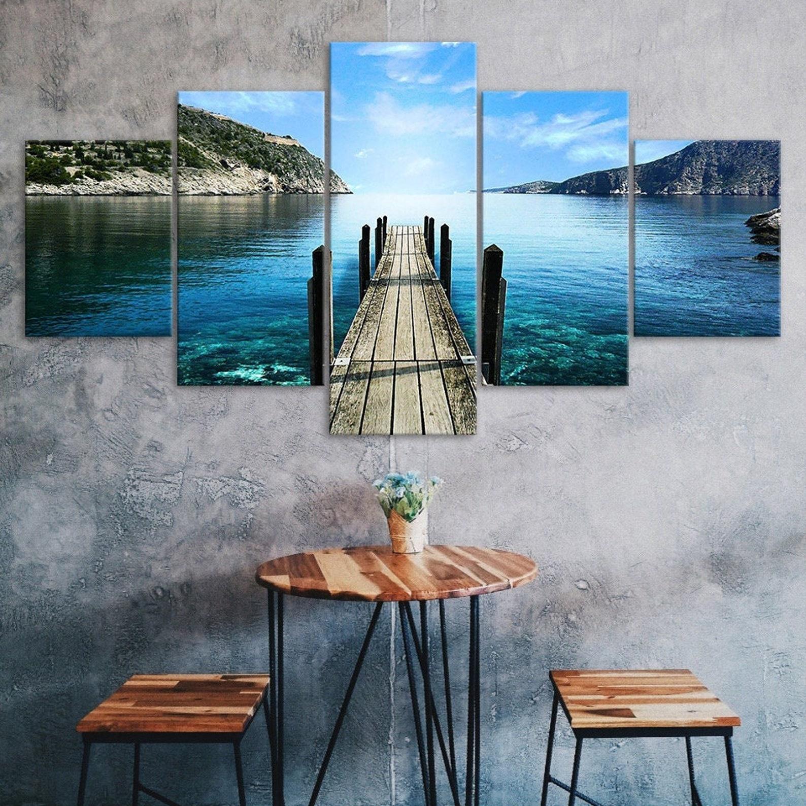

Bridge View Nature Landscape 5 Piece Canvas Wall Art Multi Panel Print Modern Poster Home Decor Picture Gift For Him For Her 20X35 20X45 20X55CM