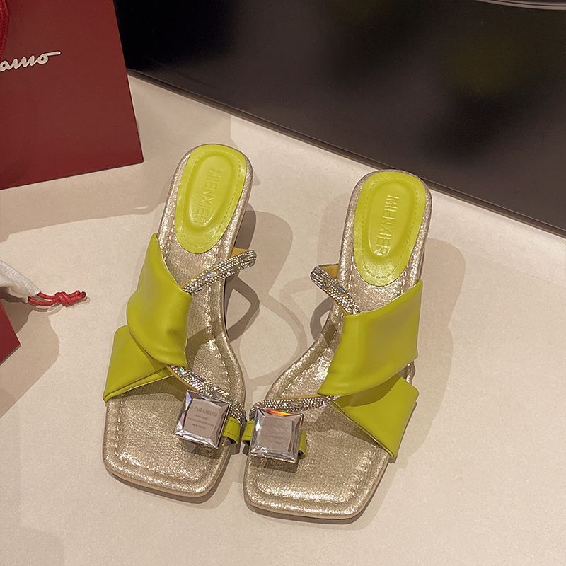 

Fashion French exquisite elegance beautiful cool slippers women 2025 summer new versatile wear high heels high 40 зелёный