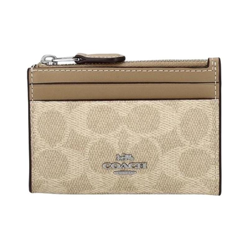 COACH 11 Metal hardware letter printed PVC card holder for women sand brown sandy brown золотой
