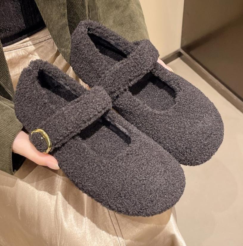 Fashion Fashion Round Toe Ballet Flats Boots for Woman Keep Warm Plush Loafers Ladies Brand Design Fluffy Mary Jane Shoes Botas Mujer