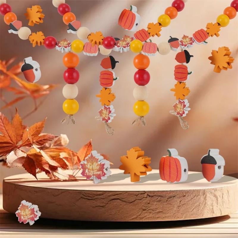 User Friendly Wooden Beads Set Thanksgiving Decoration Handmade Craft Easy Assembly Holiday Beads For Festival Projects