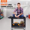 Utility Service Cart, 2 Shelf 550LBS Heavy Duty Plastic Rolling Utility Cart with 360° Swivel Wheels (2 with Brakes), Large Lipped Shelf, Ergonomic