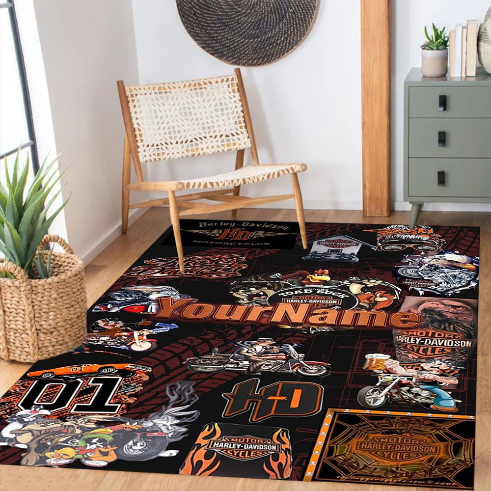 Harley-davidson Motorcycles Customized Name Floor Mat Perfect for Game Room Study room Balcony Foyer Antislip Carpet Anime Office Decor