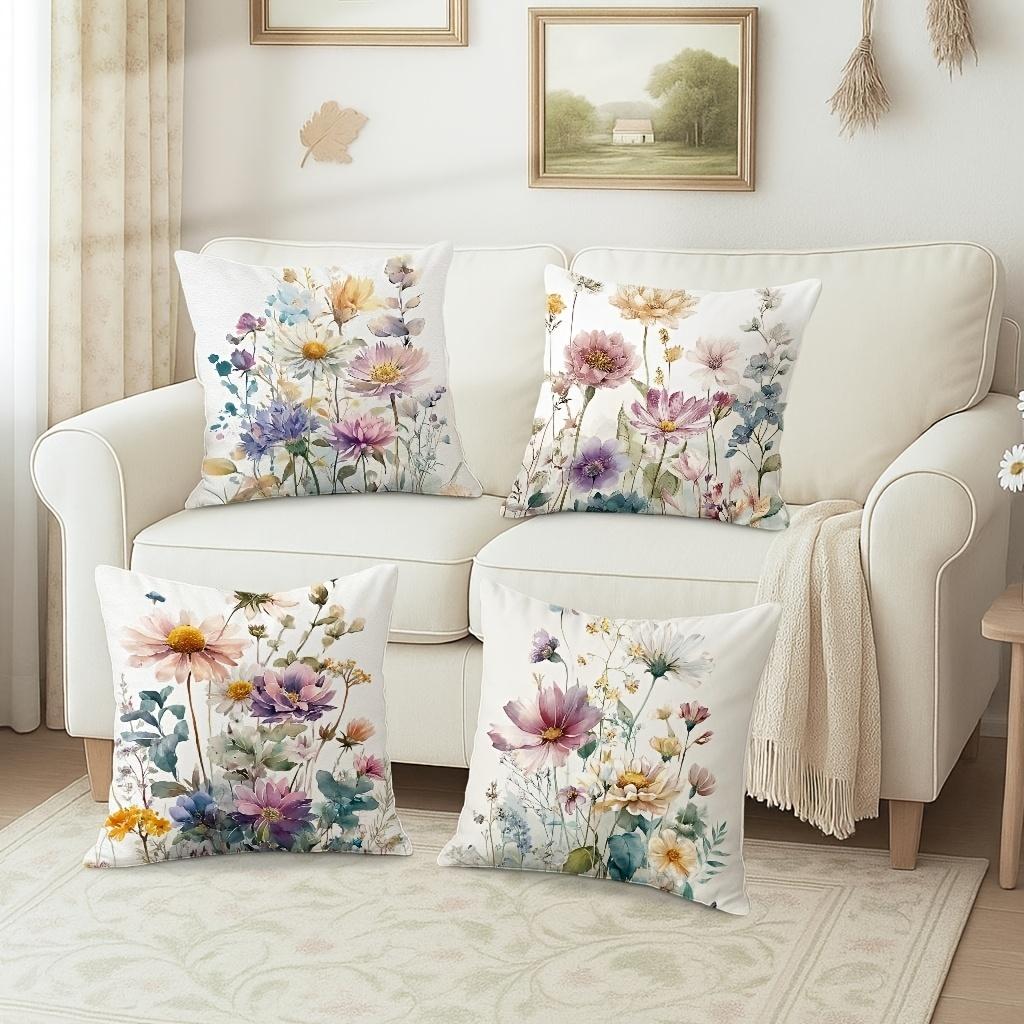 Floral Spring Summer Garden Throw Pillow Covers Pink Purple Green One Sided Decorative Pillowcase Living Room Bedroom Sofa Decor