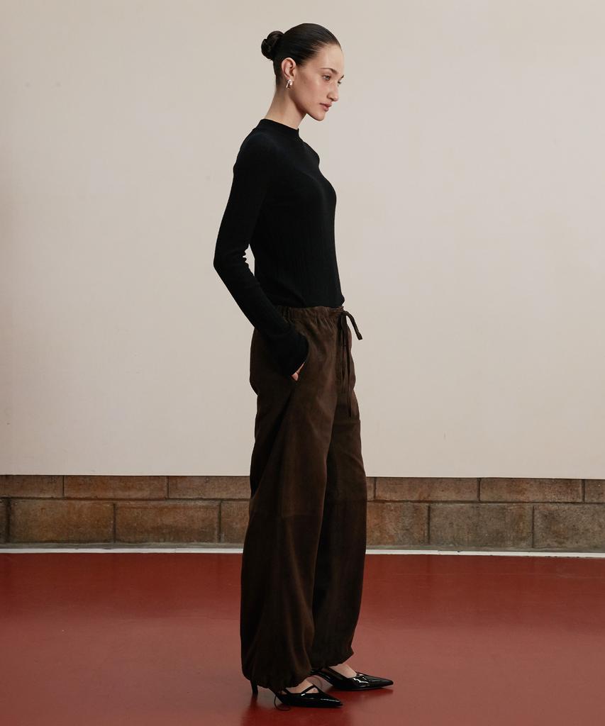 Beleudemaleu Suede Parachute Pants_Deep Brown
