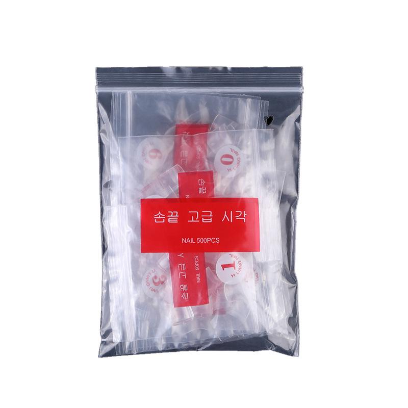 Nail Art Set: 500 Short French Half-Cover Transparent & Natural False Nails