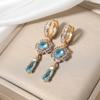 Luxury Flowers with Water Droplets Zirconia Dangle Earrings for Women Golden Earring Jewelry Party Accessories