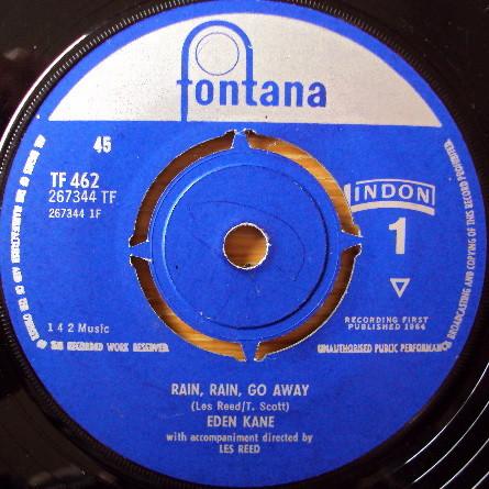 

7inch Record EDEN KANE - Rain, Rain, Go Away TF462 Fontana 1964 UK Rock Used
