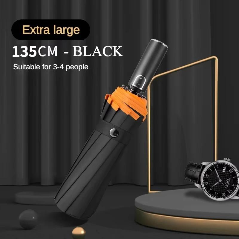 Large 135Cm Automatic Folding Umbrella, Reinforced Windproof Strong, Safety Reflective, Big Sun And Rain Umbrellas For Men Women