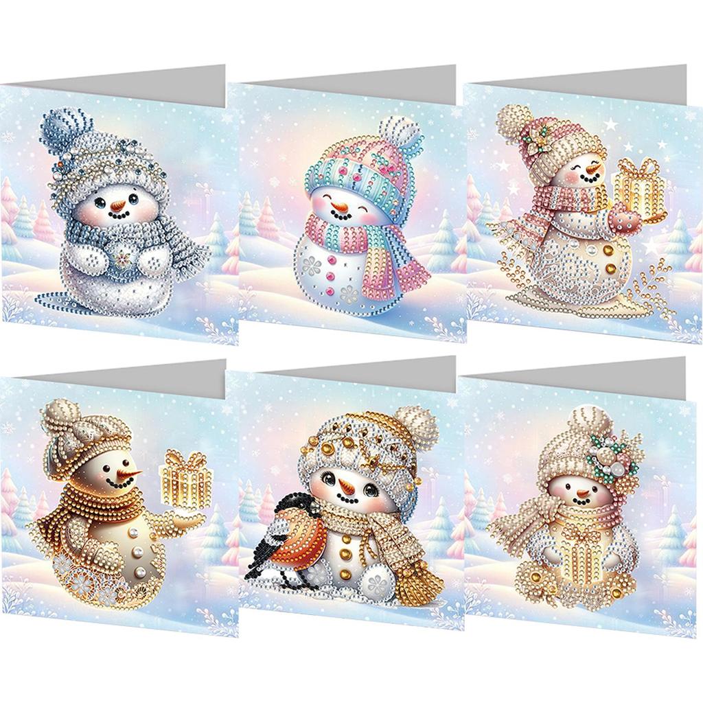 6Pcs Snowman Diamond Handmade Card Rhinestone Painting Card Kit Diamond Painting Greeting Card for Adults Holiday Friends Family