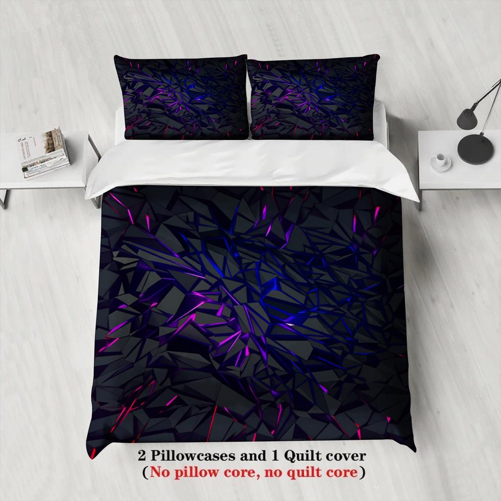 3pcs Geometric Abstract Pattern Bedding Sets 3D Printed Purple Black Duvet Cover Sets With Pillowcases No Filling Cool Style
