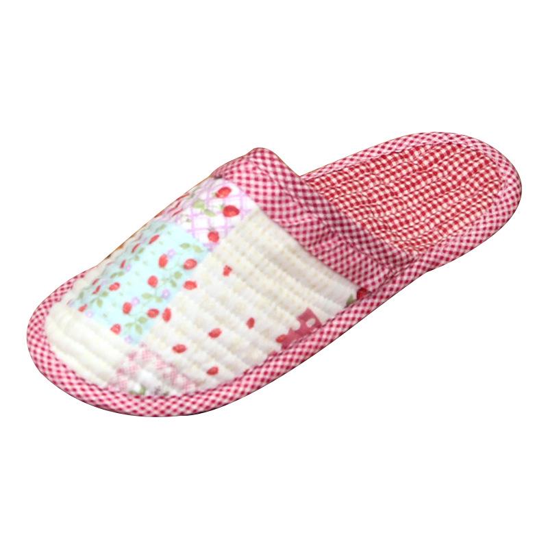 Pastoralne damskie pikowane kapcie bawełniane: Miękkie, Ciche, Oddychające, Pełne Palce, Cienka Podeszwa