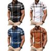 Pánská letní košile klopa zip barevně ladící kostkovaný pruhovaný potisk Slim Fit svetr s krátkým rukávem střední délka měkký prodyšný pánský top