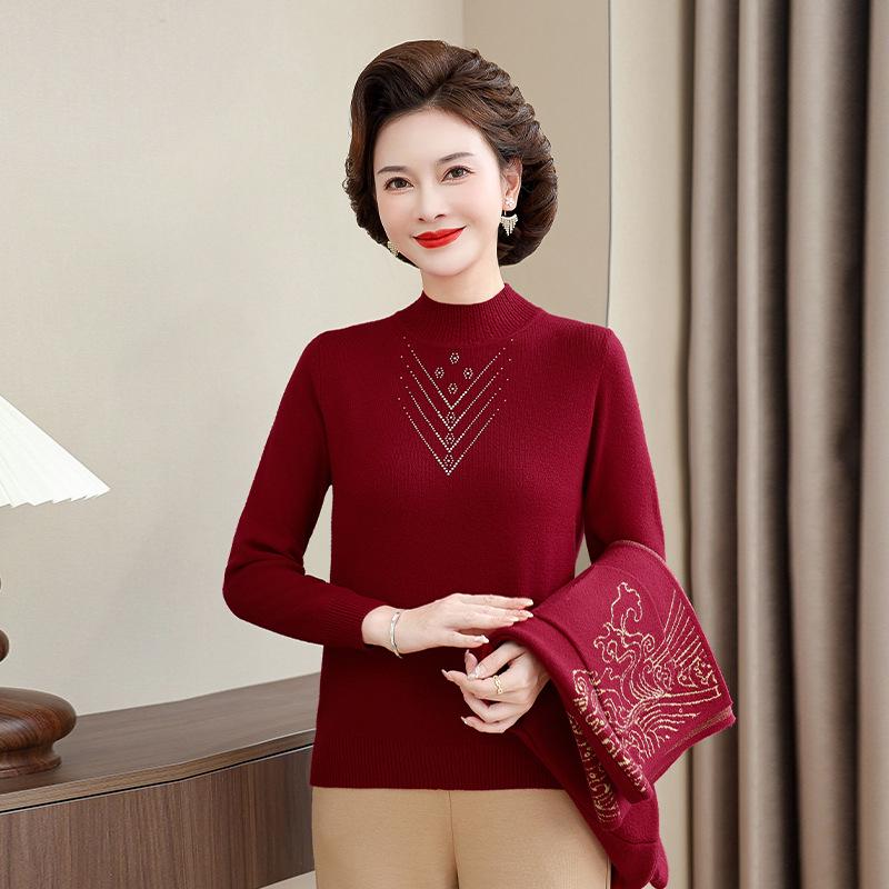 Mom's 2025 Knit Two-Piece Autumn/Winter Cardigan Set for Middle-Aged Women