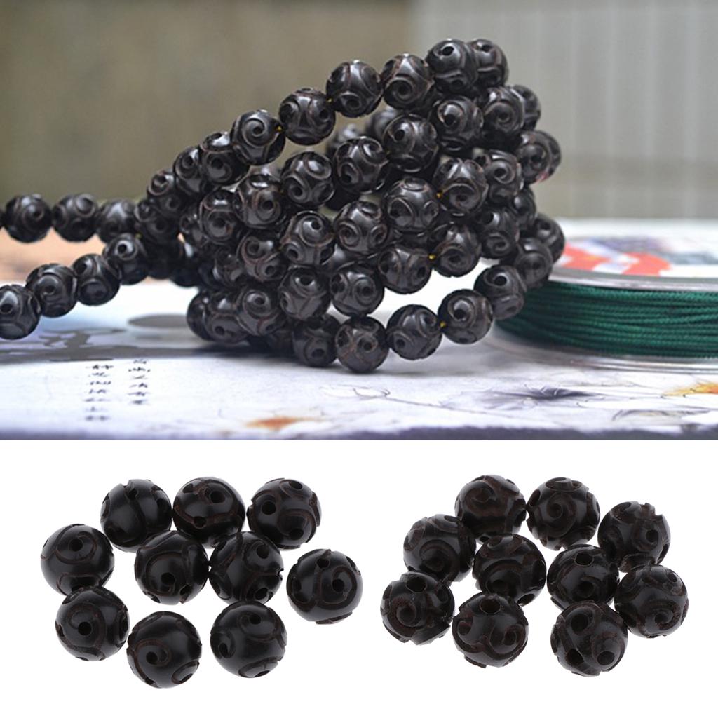10 Lot Black Wood Beads Buddhist Print Necklace Anlets Key Decor 12MM