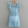 Twill Cotton Apron with Polka Dot & Ruffle Straps Water-Resistant Kitchen Apron for Cooking Baking Breathable Large Front Pocket Home Apron