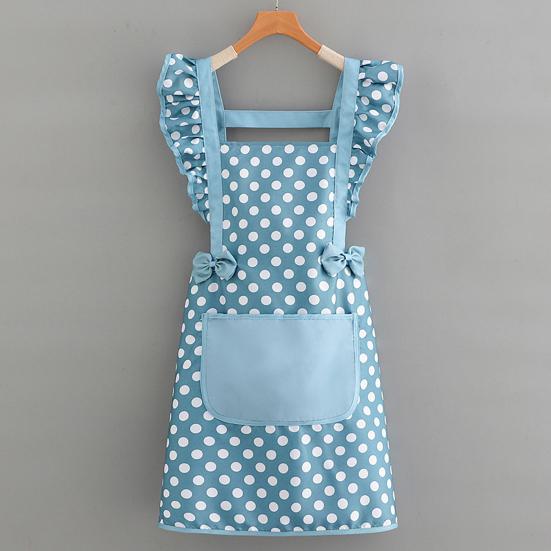 Twill Cotton Apron with Polka Dot & Ruffle Straps Water-Resistant Kitchen Apron for Cooking Baking Breathable Large Front Pocket Home Apron