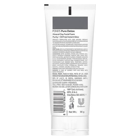 POND'S Pure Detox Mineralerde Aktivkohle, 4X Ölabsorbierend, Entgiftend, Für Ölfreien Sofortigen Glow, Gesichtswäsche 90 g
