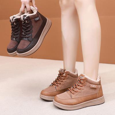 Women's Fashion Lightweight Thick Bottom Lace Winter Warm Snow Boots Fur One Non-slip Casual Sports Cotton Boots Sneakers