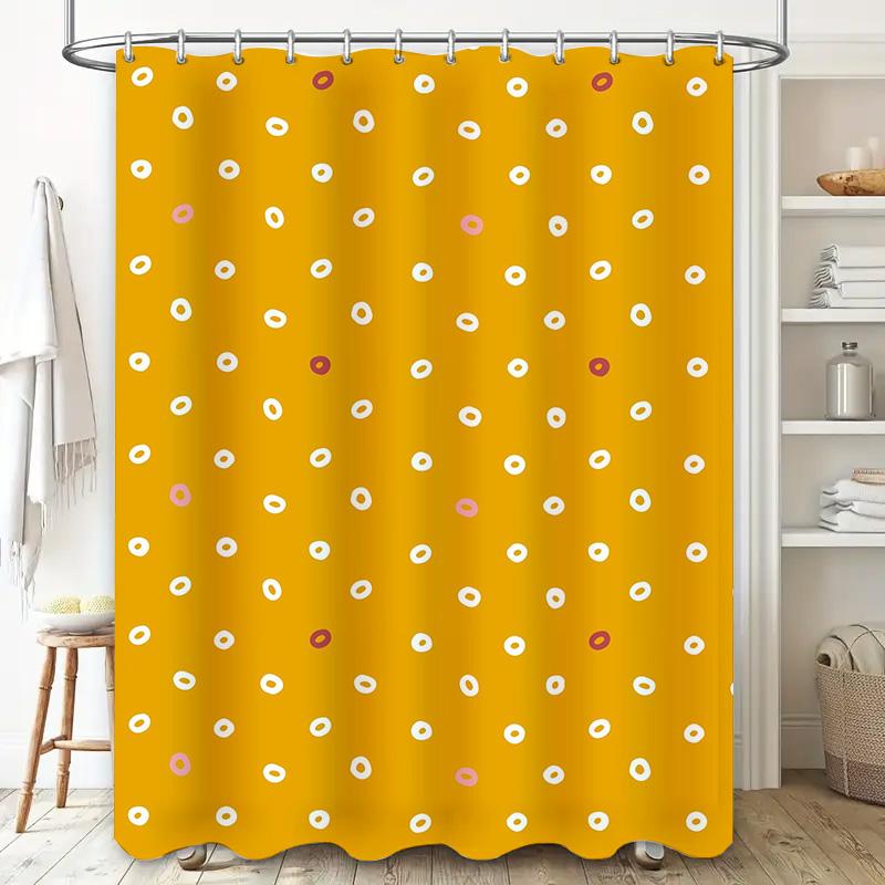Modern Yellow White Pink Polka Dot Shower Curtain for Bathroom Decor Waterproof Bath Mat Set with Rod (Set B)