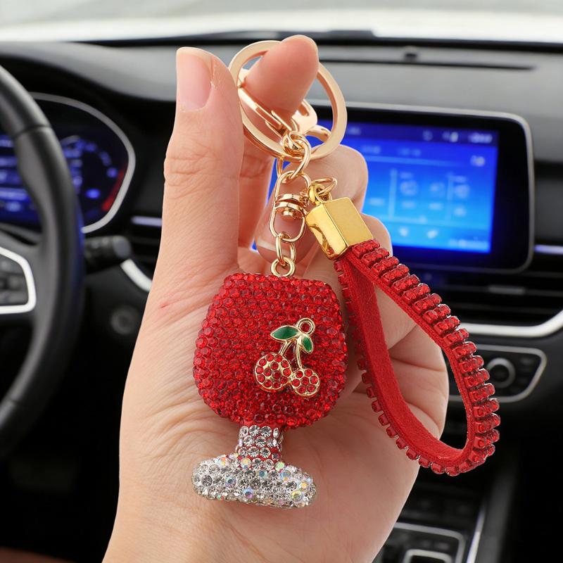 Сверкающий Алмазный Вкладыш Стеклянная Чашка Брелок для Ключей Автомобиля Высококачественное Кольцо для Ключей Женская Сумка Изящный Подвеска Украшения Ювелирные Изделия красный