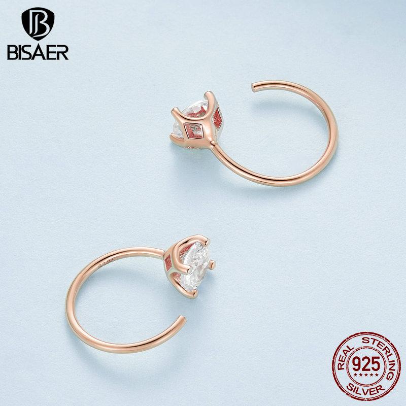 Bisaer CZ-Ohrstecker, 925er Sterlingsilber, vergoldet, runde Zirkonia, hypoallergen, 4 Farben