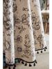 French Vintage Floral Print Tablecloth with Tassels - Black and White Rose Design, Round Cover for Dining Room or Kitchen Decor