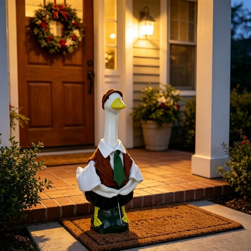 Entry Display Golf Bird Figure with Standing Base, Cap Tie Character Markers, and Club Accent for Porch Lawn Garden and Party Use Figure Accent