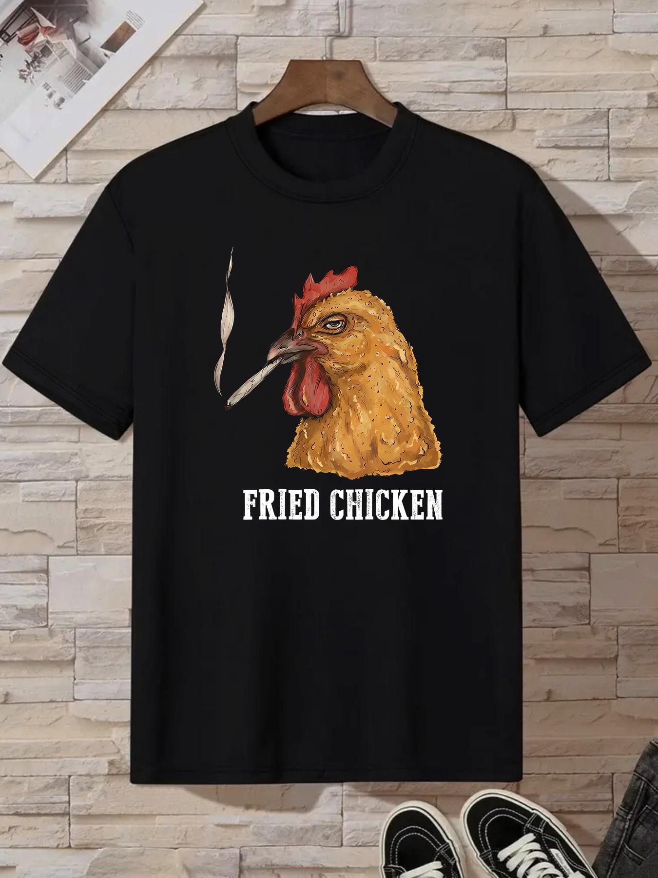 Fried Chicken Smoking Man T-Shirt with American Retro Fun Print M