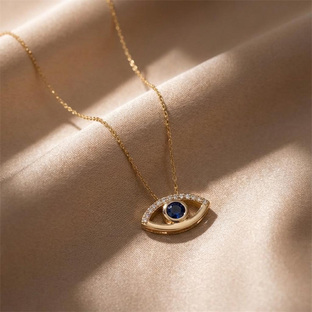 Luxus Vergoldete Zirkon Blaues Böses Auge Anhänger Halskette für Damen Exquisite Türkische Glücksbringer Schlüsselbein Kette Halskette Schmuck Geschenk