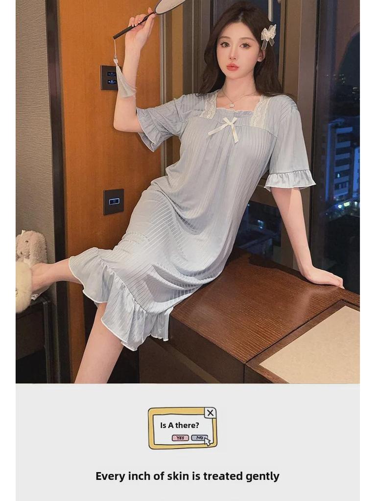 Chic Summer Nightdress for Women with Chest Pads – Loose, Medium-Long Fit, Plus Size