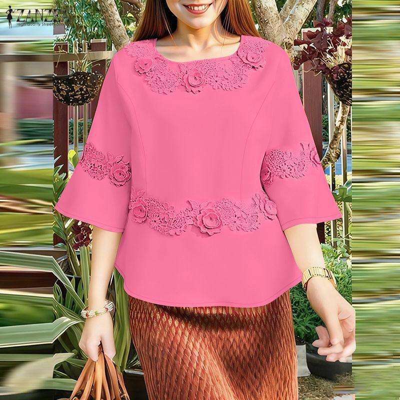 

ZANZEA Women Round Neck Casual 3/4 Sleeve Loose Blouse 5XL