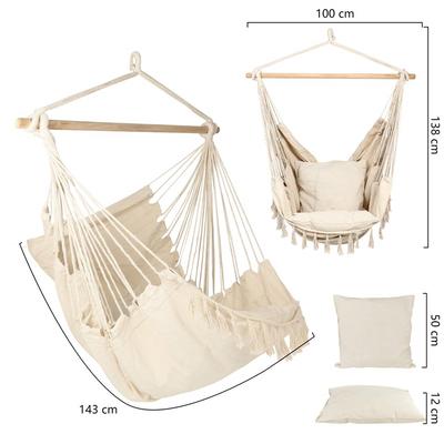 Hammock Chair Hanging Rope Swing, Max 500 Lbs, 2 Cushions Included, Large Macrame Hanging Chair with Pocket for Superior Comfort