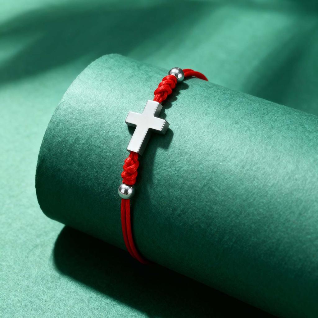 Red Braided Rope Cross Bracelet for Women Stainless Steel Pray Adjustable Bracelets Lucky Accessories Jewelry Gift