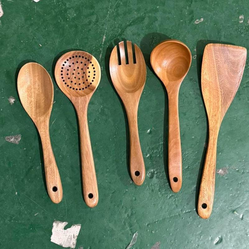 5/8pcs/set Teak Wood Spatula Wooden Non-Stick Pot Cooking Spatula Home Cooking Wooden Spoon Kitchen Utensil 5pcs/set